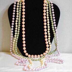 "Layer It" 4 Single Strands 4 Colors/Lengths 22"28"36"&46" Faux Pearl Necklaces